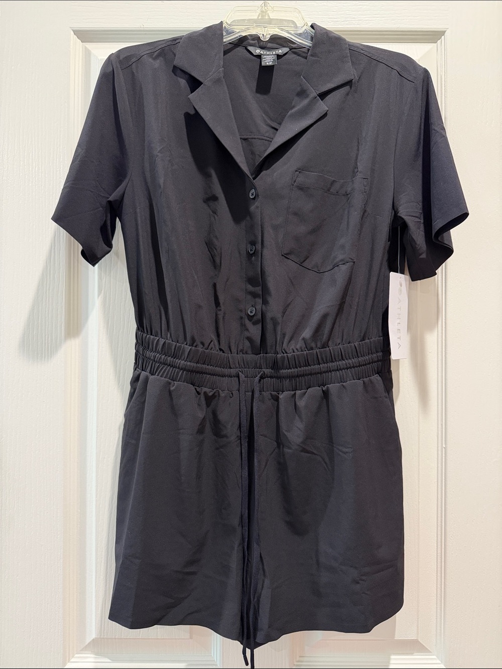Athleta Black Short-Sleeve Button Romper